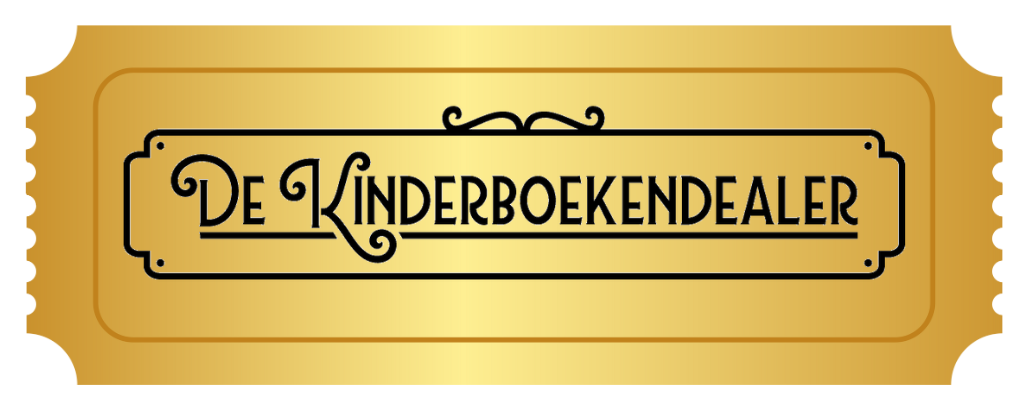 Goudkleurig logo van De Kinderboekendealer – rijdende kinderboekenwinkel met tweedehands kinderboeken